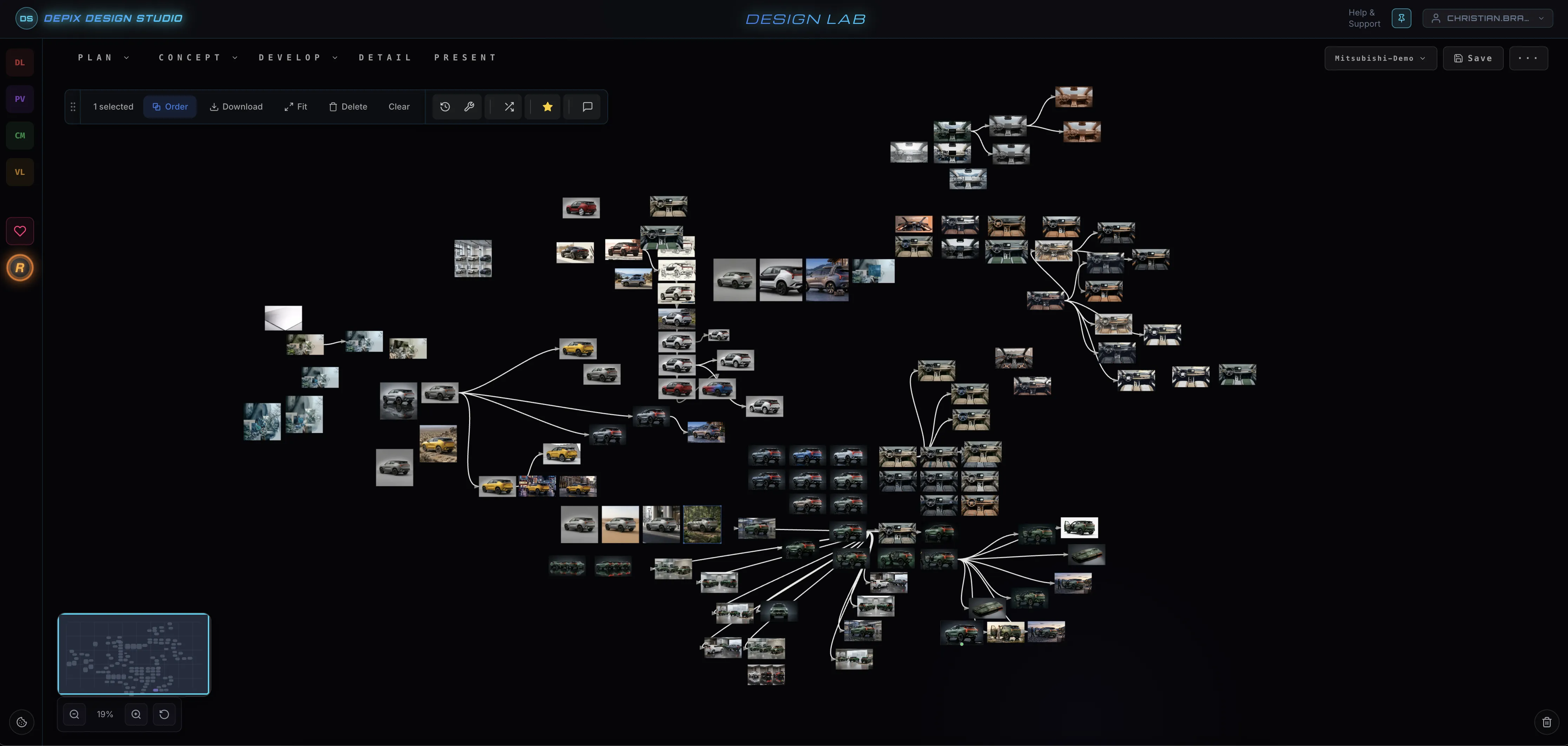 Depix Design Studio board — visual design exploration workspace